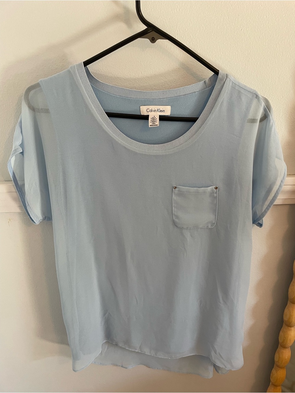 Calvin Klein Light Blue Sheer Short-Sleeve Blouse